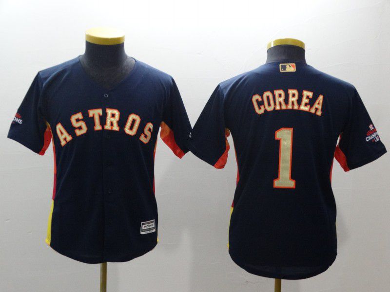 Youth Houston Astros #1 Correa Blue Champion Edition MLB Jerseys->women mlb jersey->Women Jersey